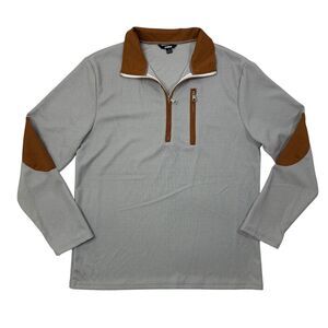 Ouku Sweatshirt Men M Medium Grey Brown Waffle Elbow Patches Quarter Zip Stretch